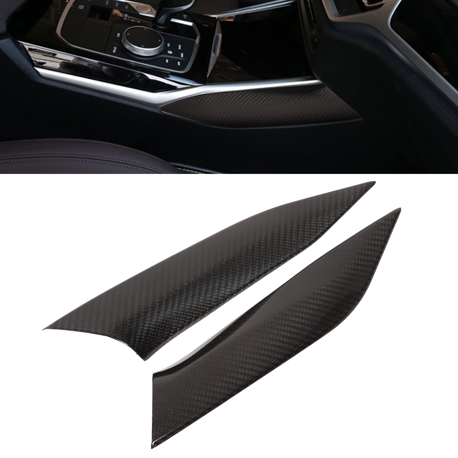Tiras Laterales de Consola Central de Fibra de Carbono Real, Reemplazo de Embellecedor Interior de Coche para Serie 3 G20 G21 G28 2020-2022 LHD, 2 uds.
