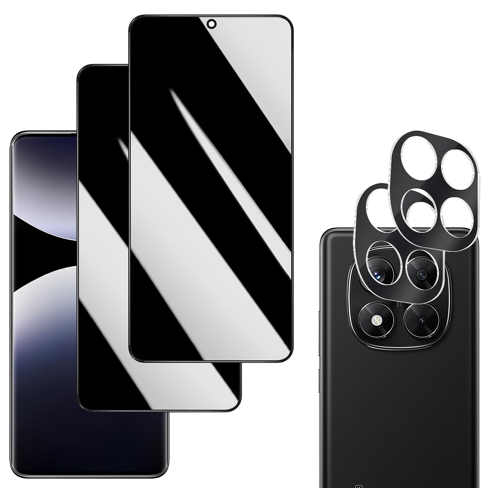 OnlyShield Vetro Temperato per Xiaomi Redmi Note 14 Pro 5G, Privacy Pellicola Protettiva Anti Spy Salvaschermo 3D Schermo Copertura e Pellicola Fotocamera Lente Protezione (2 + 2PCS
