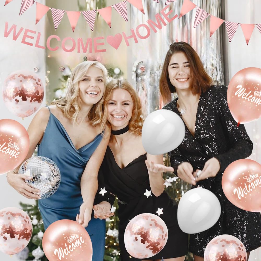 Welcome Home Decorations, Rose Gold Welcome Home Banners Set including Rose Gold Balloons, Glitter Bunting Banner - Image 4
