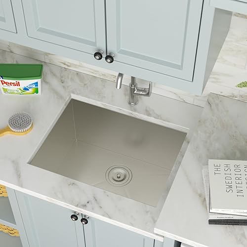 Miniatura 2 de Fregadero de lavandería de 21 pulgadas, calibre 16, acero inoxidable, cuenco individual de 12 pulgadas de profundidad debajo de la encimera, hecho a