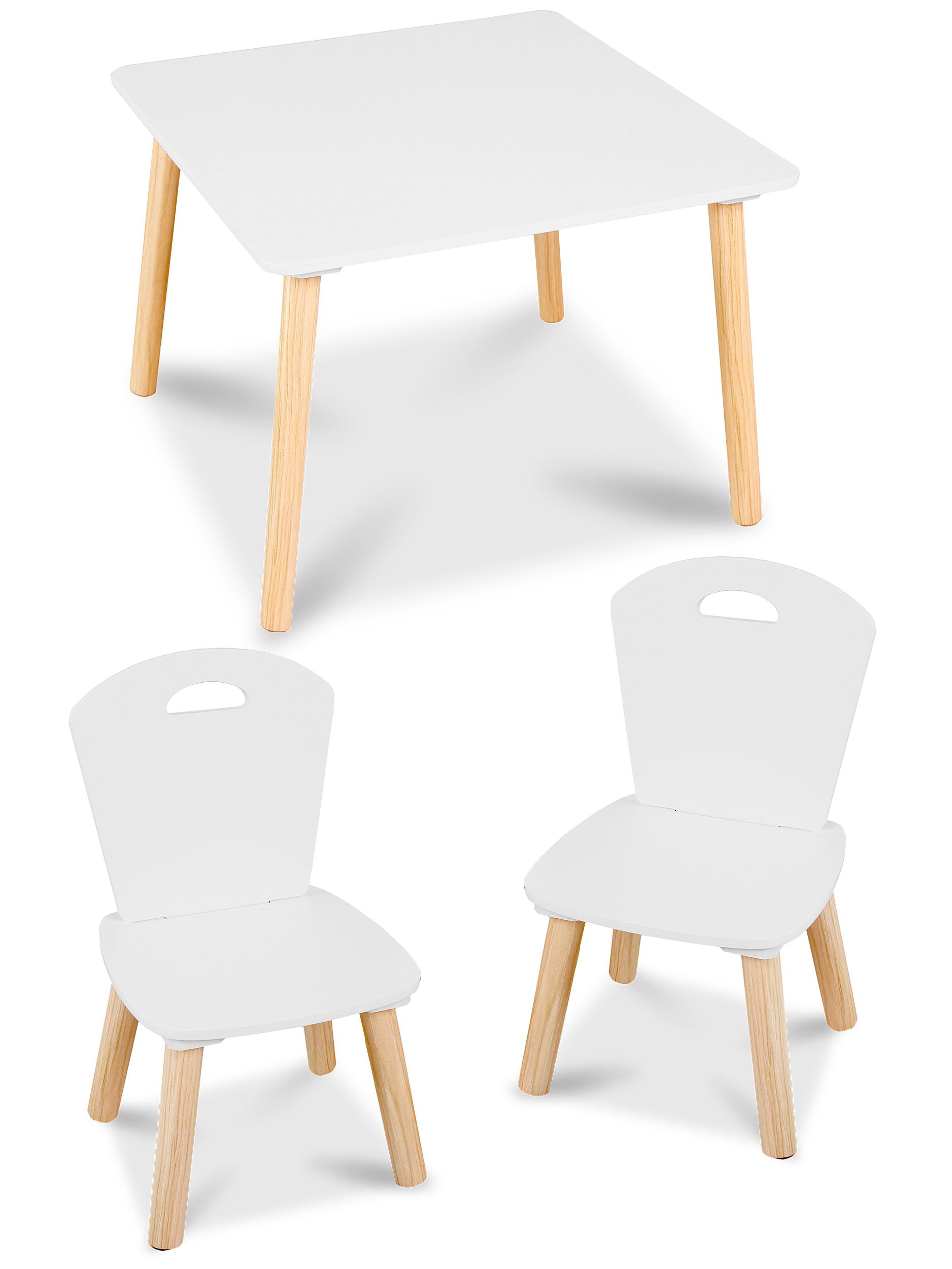 Ricokids Stół Dziecięcy z 2 Krzesłami - Zestaw Mebli do Siedzenia dla Dzieci - z Drewna i Płyty MDF - Nowoczesny - Biały