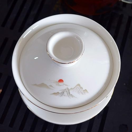 Miniatura 8 de Gaiwan - Juego de taza de té Sancai de porcelana blanca grande de 16.9 fl oz, tapa para el sol hermosa montaña (16 onzas grande)