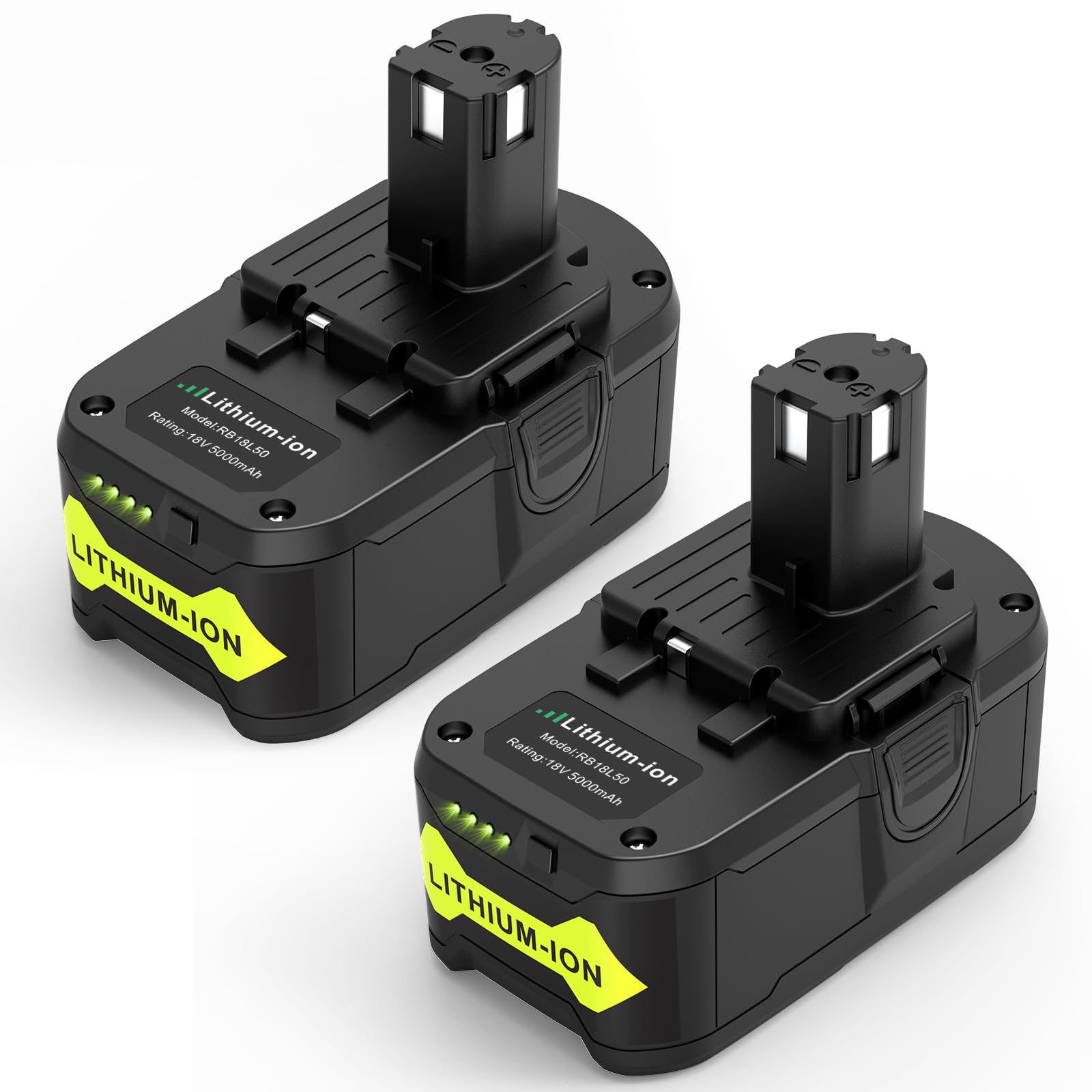 RB18L50 Battery 18V 5000mAh Replacement for Ryobi 18V Battery BPL-1815 BPL-1820G BPL1820 BPL18151 P102 P103 Cordless Power Tool with Indicator light