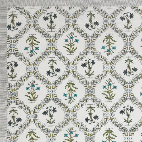 Image of Urban Jaipur 100% Cotton Bedsheet for Double Bed (90 x 108 Inches) | 210 TC King Size Bed Sheet for Double Bed with 2 Pillow Covers | Pure Cotton Jaipuri Bedsheet (White, Green (Jaal))