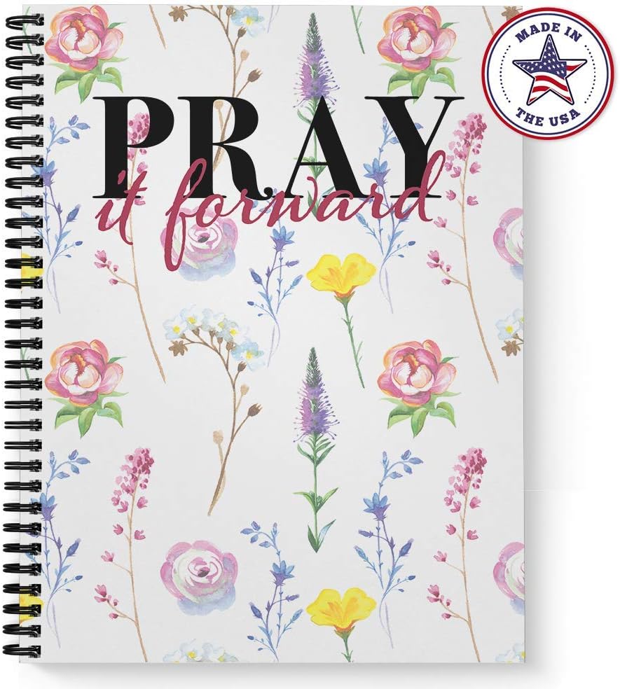 Softcover Pray It Forward 8.5" x 11" Religious Spiral Notebook/Journal, 120 College Ruled Pages, Durable Gloss Laminated Cover, Black Wire-o Spiral. Made in the USA