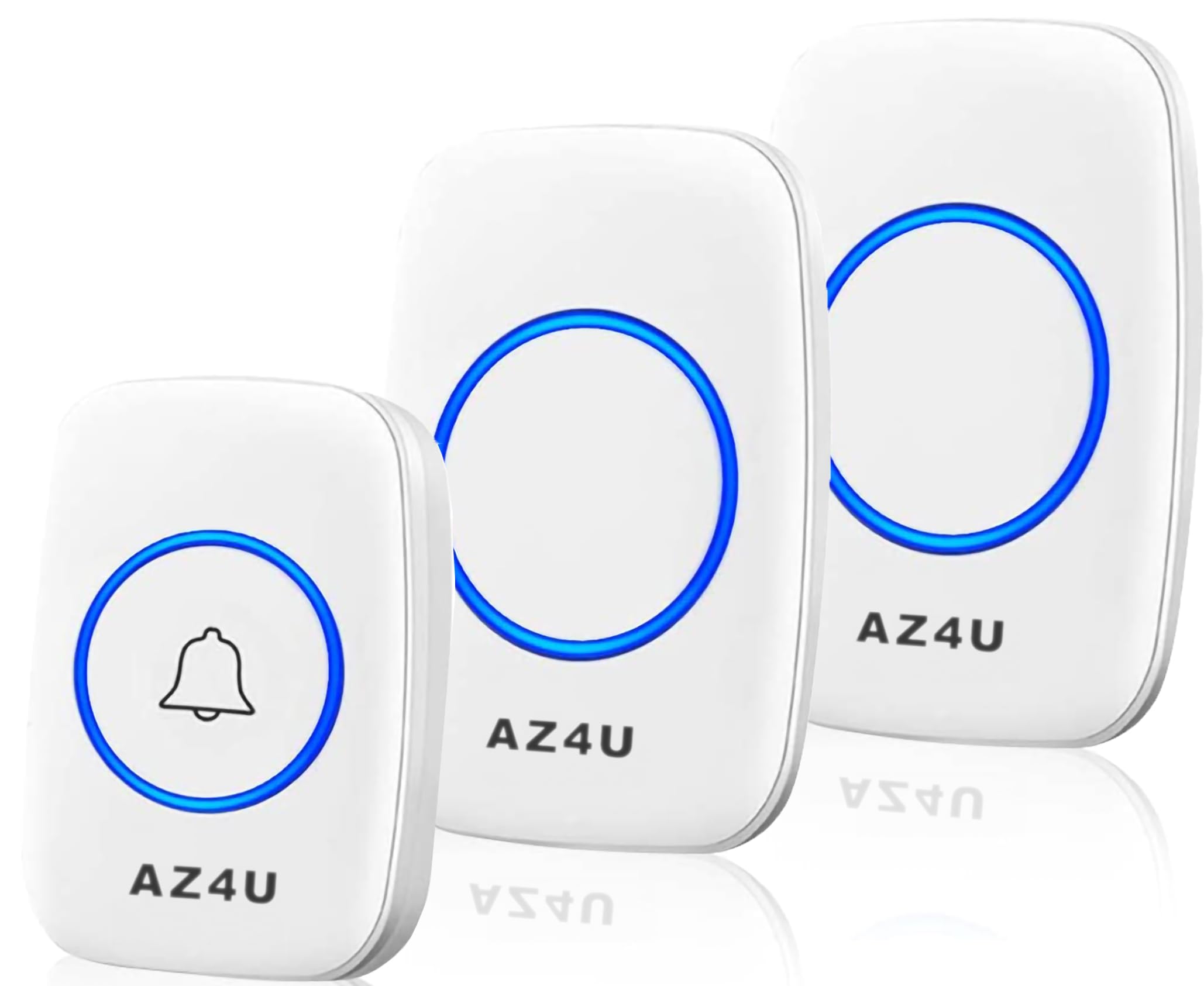 AZ4U ワイヤレスチャイム インターホン 電池式 ドアベルキット 技適マーク取得済み 工事不要 防水 玄関 介護 呼び出し 60種類のメロディ 4段階音量調整 ホワイト (ホワイト, 発信機1個 受信機2個)