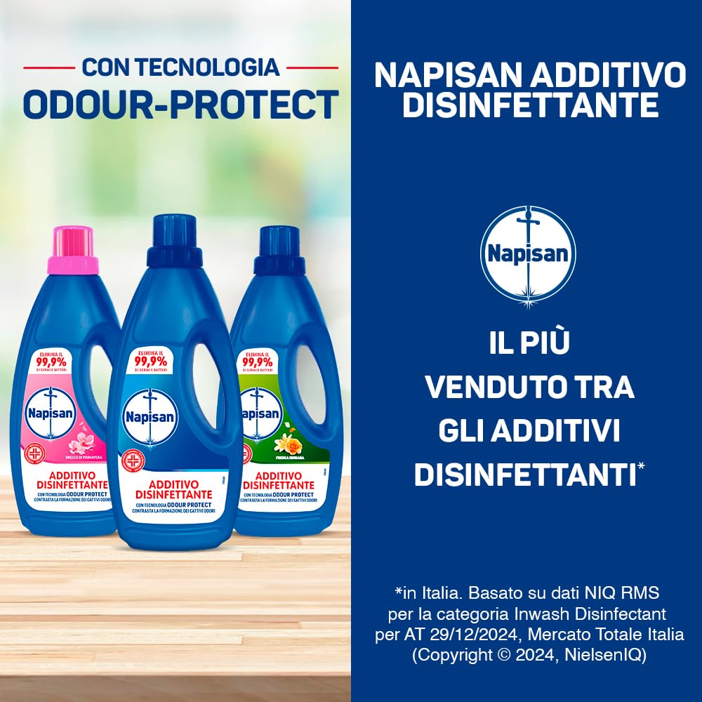 Napisan, Additivo Lavatrice Liquido, Fresca Rugiada, 4 flaconi da 1l