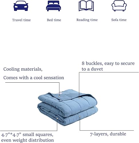 Miniatura 3 de BB BLINBLIN Manta pesada refrescante para un sueño fresco y reparador, material suave de primera calidad y cuentas de vidrio (azul, 48 x 72