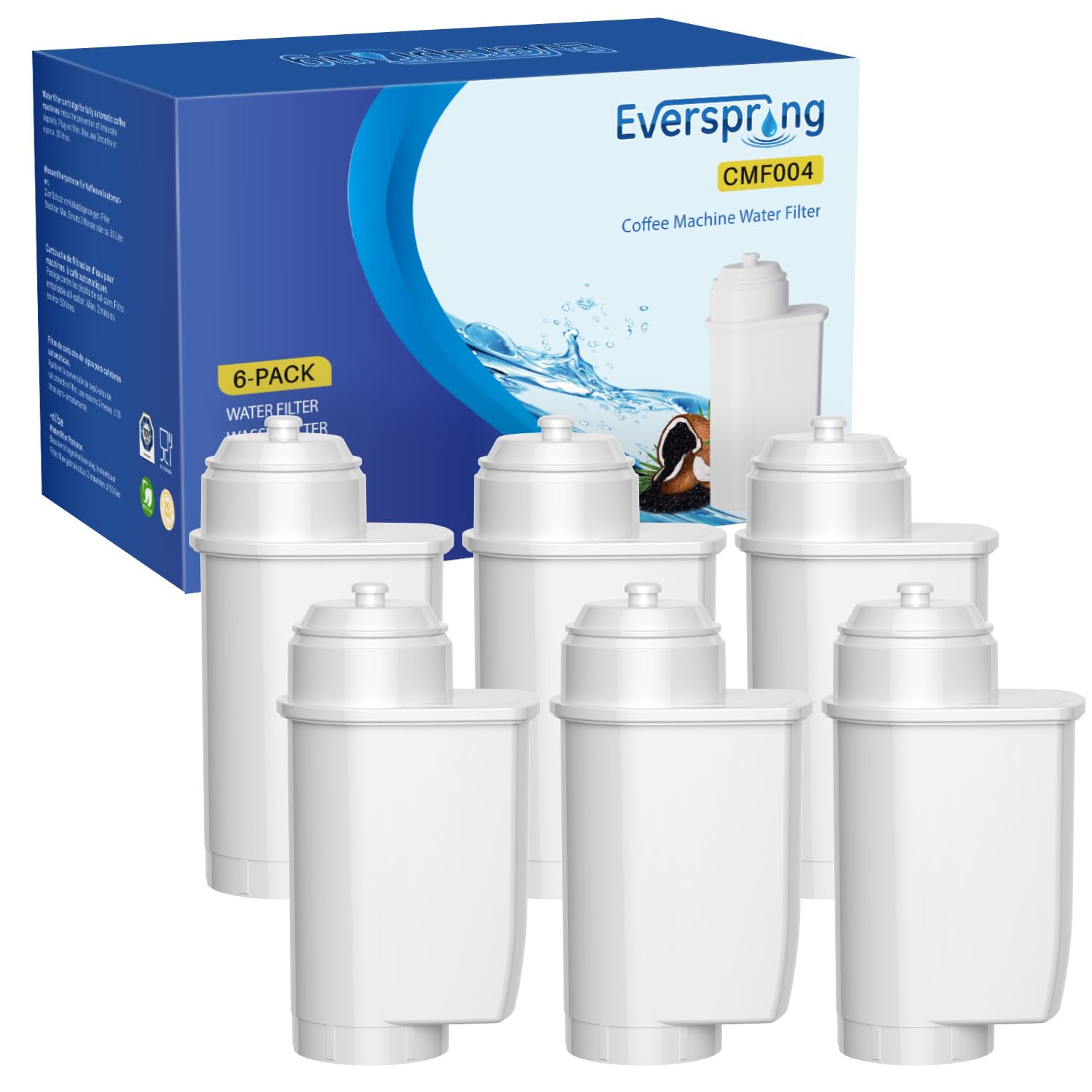 EVERSPRING Wasserfilter Kaffeevollautomat für Siemens® Wasserfilter EQ Series, EQ3/EQ6/EQ9, EQ500, S700, Brita® Intenza 575491, Bosch® TCZ7003, TCZ7033, NSF-zertifizierter, 6 stück