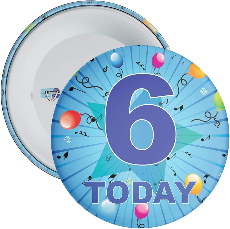 Blue 6th Birthday Badge in a choice of sizes (59mm)