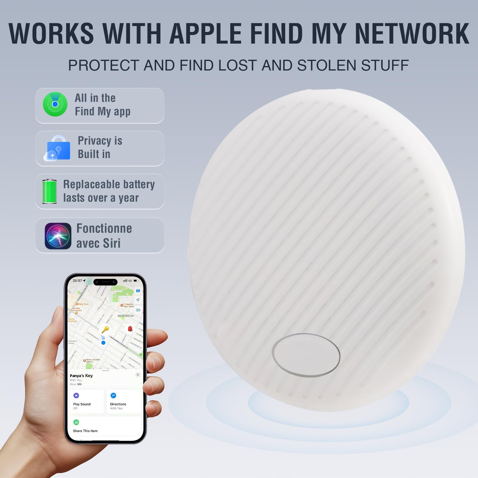 Smart Tracker Tag - 2 Pezzi Smart Tag compatibile con "Apple Dov'è" (Solo iOS), con Custodia Protettiva IP68 Impermeabile Trova Chiavi, Localizzatori Bluetooth per Bici/Valigia/Borsa/Wallet/Cani