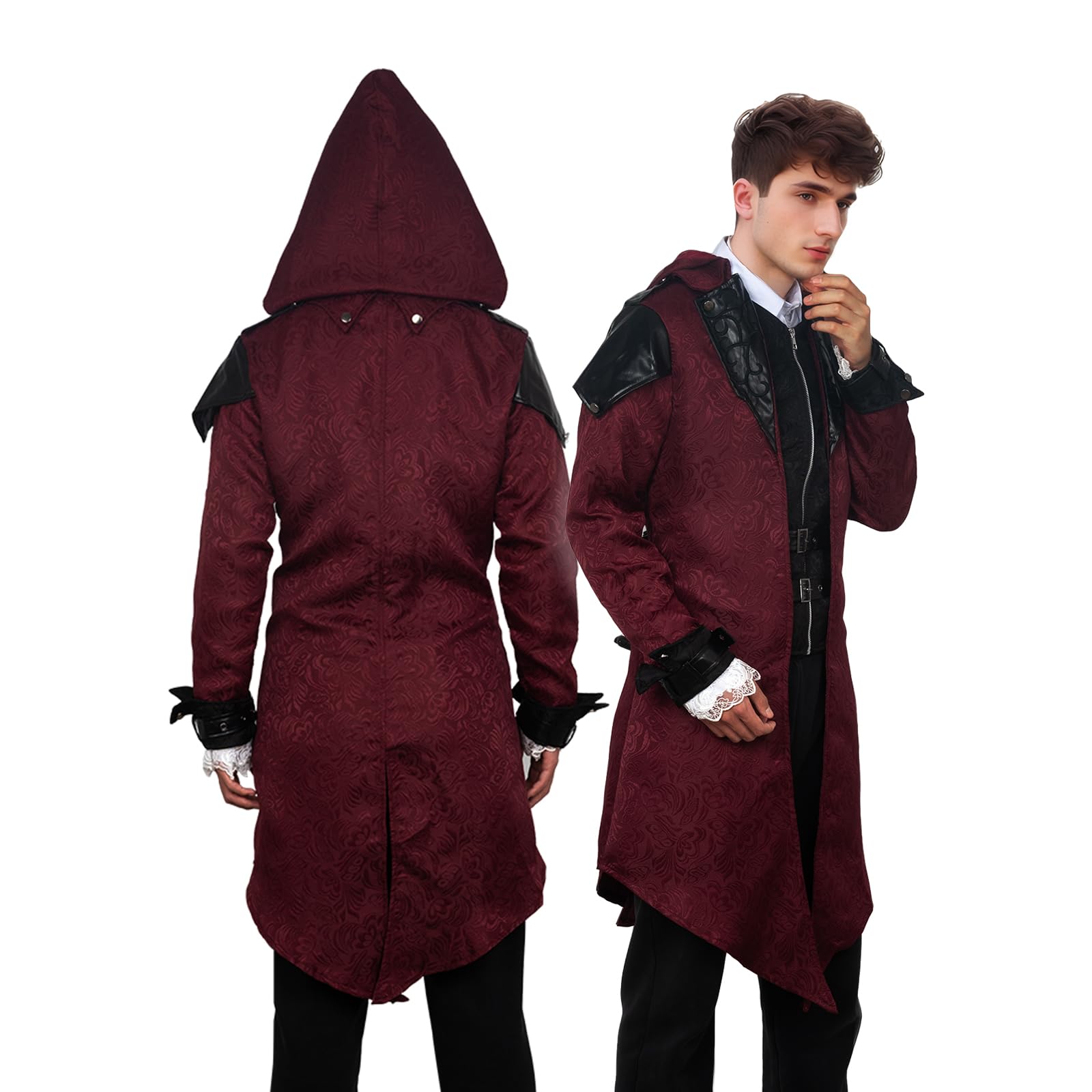 Steampunk Męska kurtka z kapturem, gotycki frak, płaszcz męski, średniowieczny wiktoriański pałac vintage, płaszcz na Halloween, karnawał, imprezę, strój Cosplay