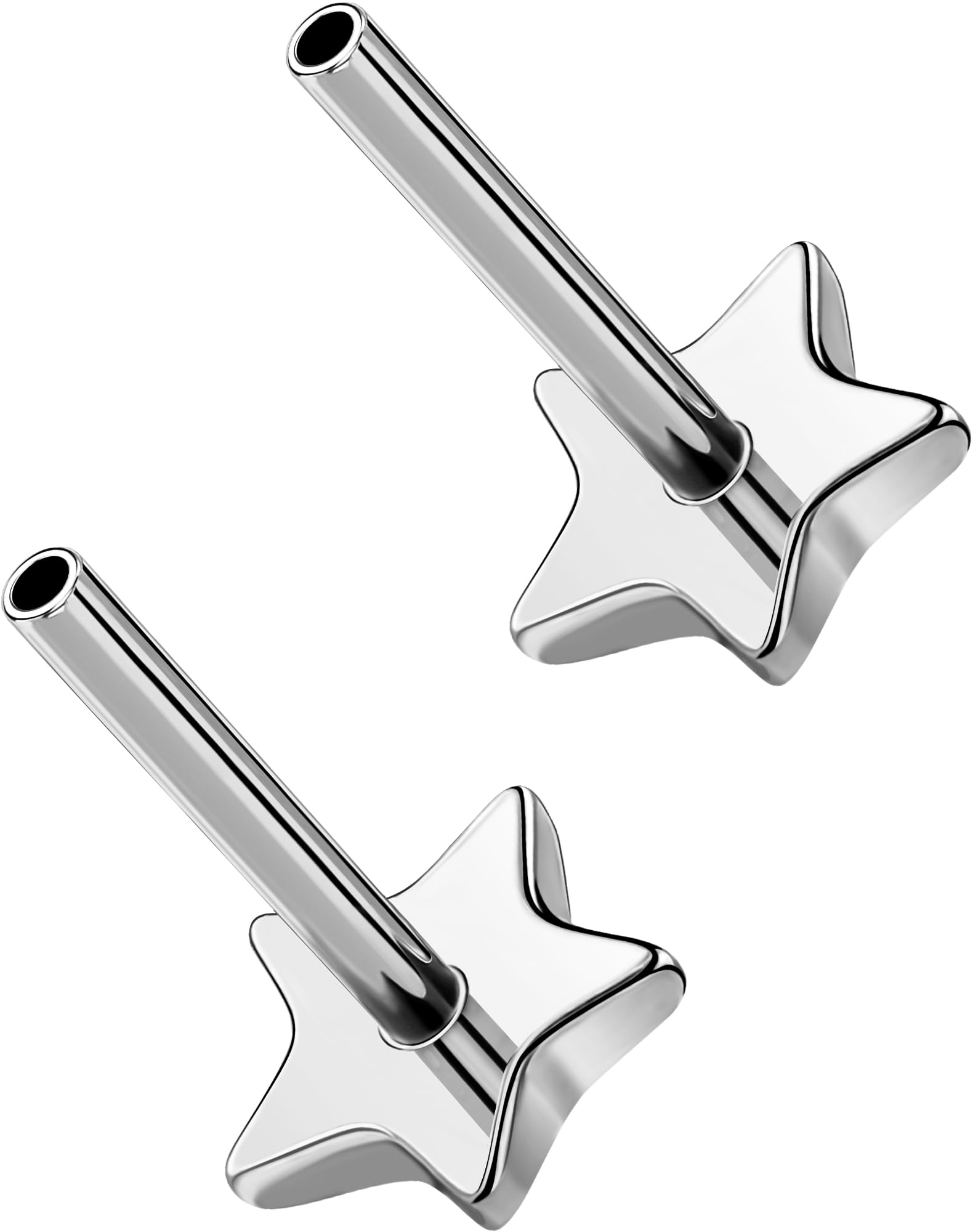 G23 Titanium Flat Back Post (Post Only), Threadless Push Pin &amp; Internally Threaded, 16G/18G/20G, 4.5-14mm, Silver/Gold/Black, Round/Heart/Star/Flower Base for Nose, Helix, Tragus