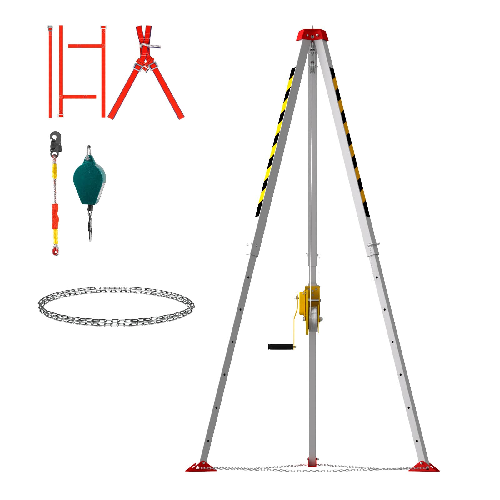 Confined Space Tripod Kit, 2600 LBS Heavy Duty Rescue Tripod with 4.4'-7' Adjustable Legs, 98' Winch Cable & 32.8' Fall Protection, Portable Tripod Kit for Industrial Confined Spaces