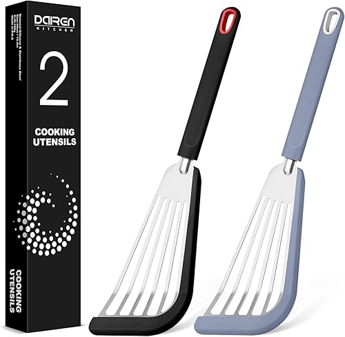 Juego de 2 espátulas de silicona para peces, espátulas delgadas ranuradas para utensilios de cocina antiadherentes, resistente al calor, flexible,