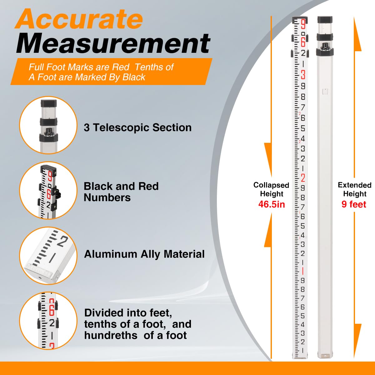 Surveying Tripod & Aluminum Rod Combo - 66" Height -6