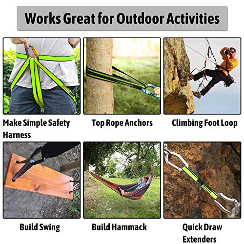 KIKIGOAL 18MM Nylon Climbing Sling Runner 23KN CE2008/EN566 Rock Climbing Webbing Straps for Outdoor Climbing, Rappelling, Swing, Yoga Hammock etc (60 CM/24 Inch, 2PCS Green)