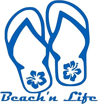 Beachn Life Hibiscus Flip Flop Decal Sticker Vinyl Graphics for Cars Trucks SUV Motorcycles Windows|Azure Blue|5.5 inch