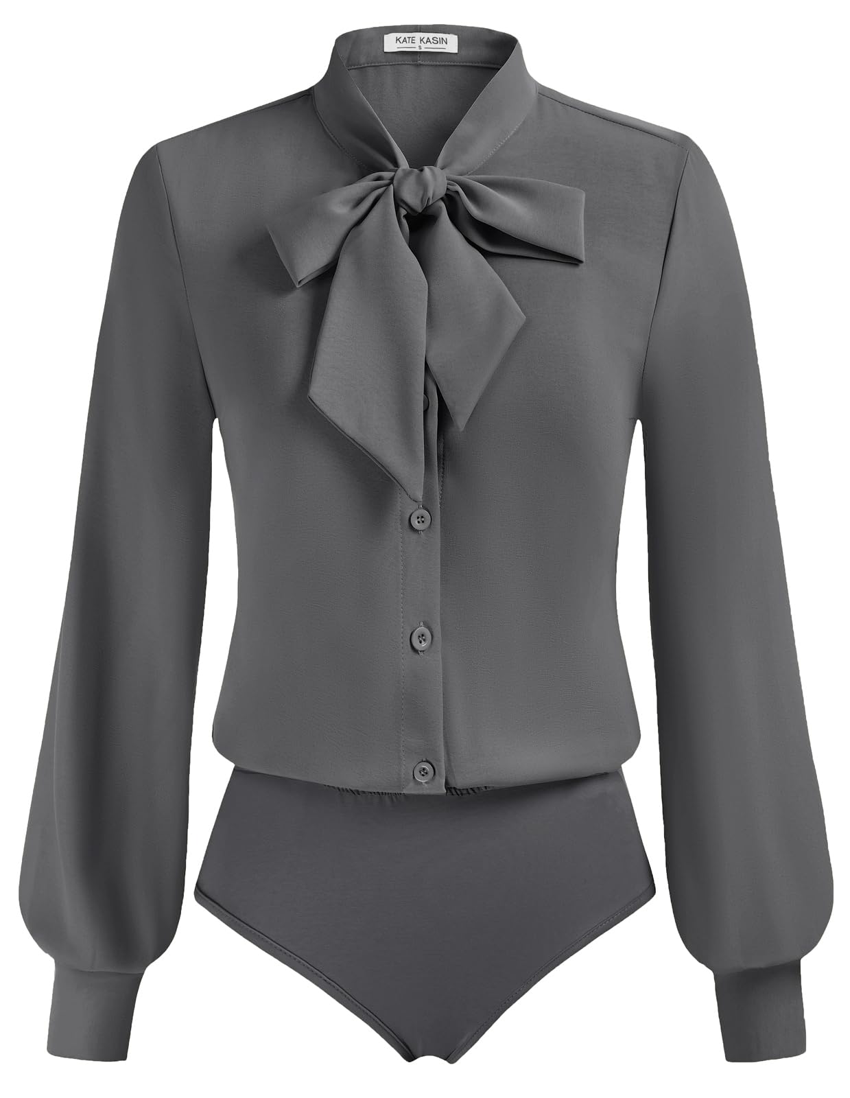 Kate Kasin Damen Shirts Langarm Office Tops Passform Work Chiffon Bluse Grau L