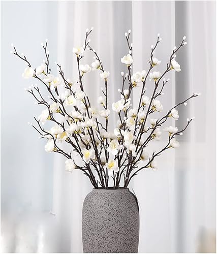 Miniatura 7 de Suandsu 6 flores artificiales de ciruelo largo para el hogar, hotel, oficina, boda, fiesta, jardín, 21.5 pulgadas de alto, color amarillo