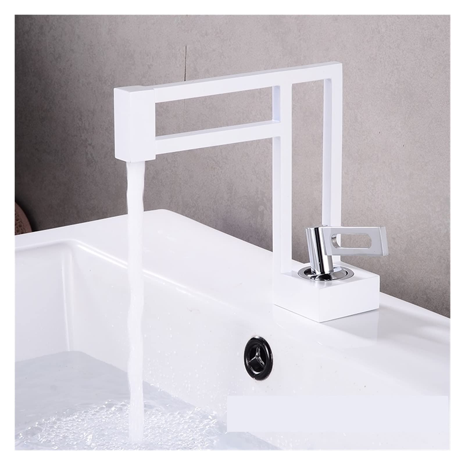 LNHHG Basin Faucets Black Sink Mixer Taps Brass Bathroom Taps Square Vessel Sink Faucet Black Basin Mixer Cold Hot Water(WHITE-CHROME)