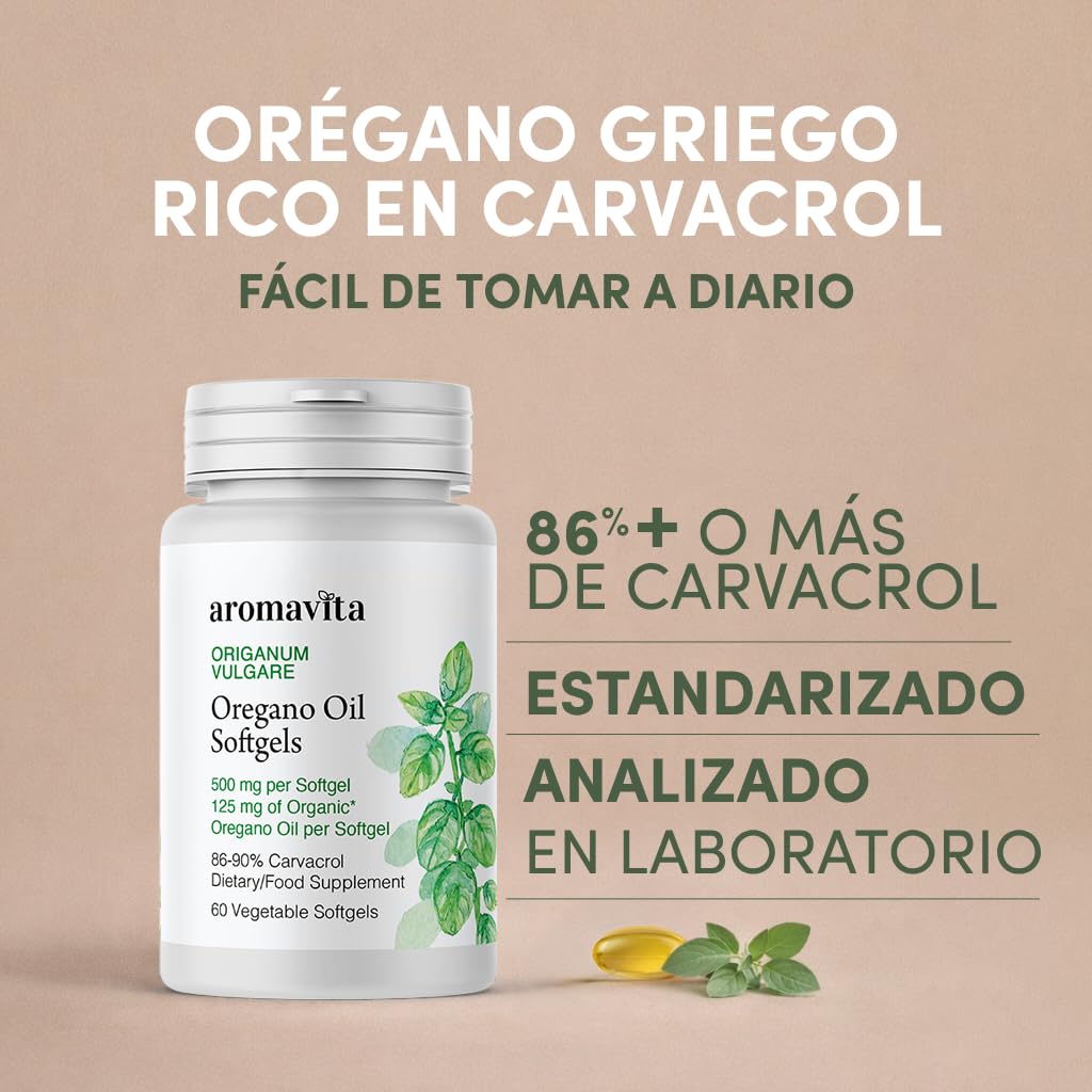Aceite de Orégano Puro con 86-90% de Carvacrol - Potente Suplemento Digestivo y Antioxidante Natural a Base de Plantas, Vegano, con 108mg de Carvacrol por Perla - 60 Cápsulas Blandas