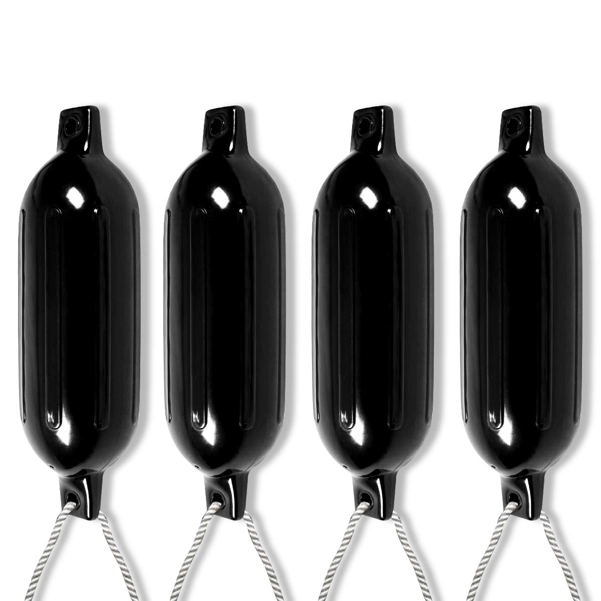 DREAMADE Bootsfender 4 Pack, Bootsrumpfschutz Bootsfender Set, Luft aufpumpen Ovalfender Boot Fendermit Löcher Streifen an der Oberfläche, Schwarz