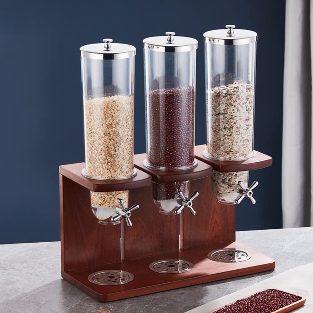 Individual/Doble/Triples Dispensador De Cereales Encimera, Dispensador De Alimentos Secos Contenedores De Cereales Dispensador De Almacenamiento Con Barril De PC Y Base De Madera,3.5L
