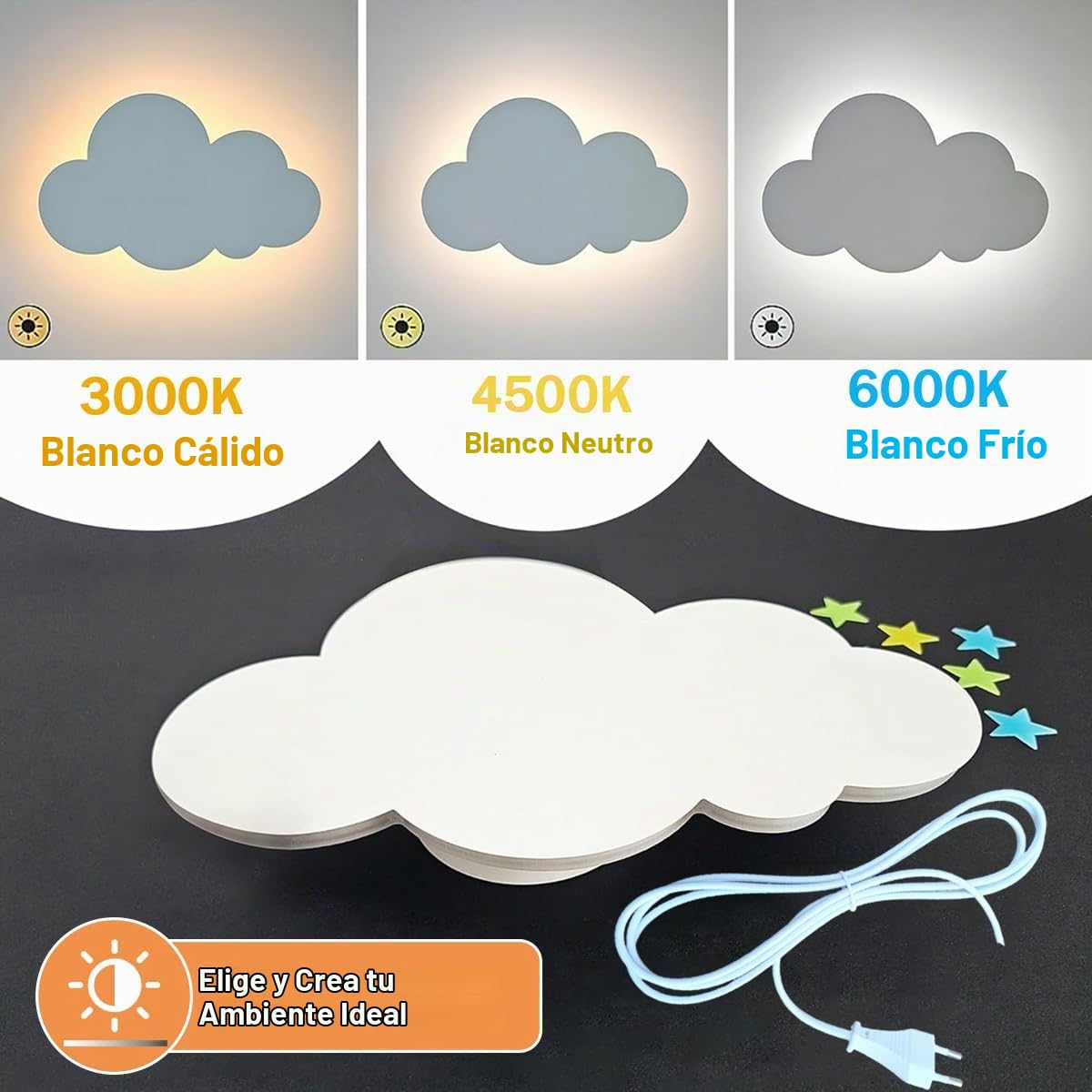 KZT Lámpara de Pared LED Dimmable con Mando a Distancia Lámpara de Mesa con Enchufe, Habitación Infantil, 3000K-6000K, Luz Nocturna Nube Acojedora para Dormitorio de Bebé Niña o Niño, Blanco