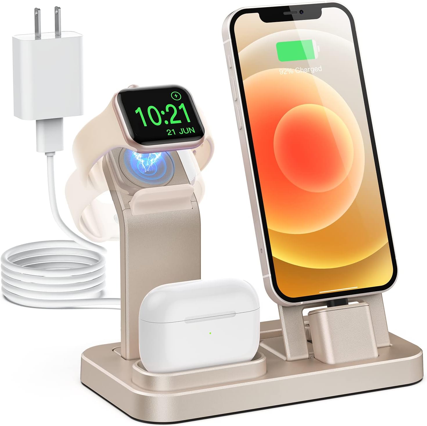 Tinetton 3 in 1 Charging Station Compatible with Apple Watch iPhone AirPods with 10W Adapter : Cell Phones & Accessories