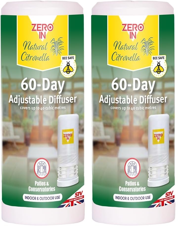 Zero In 60-Day Adjustable Diffuser, Natural Citronella, Mosquito Repeller, Indoor and Outdoor Use, Bee Safe, Travel Size (Pack of 2)