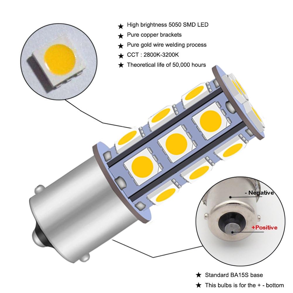GRV BA15S 1156 1141 High Bright De Voiture Ampoule LED 13 5050 SMD 12V-24V Blanc Chaud Lot De 2