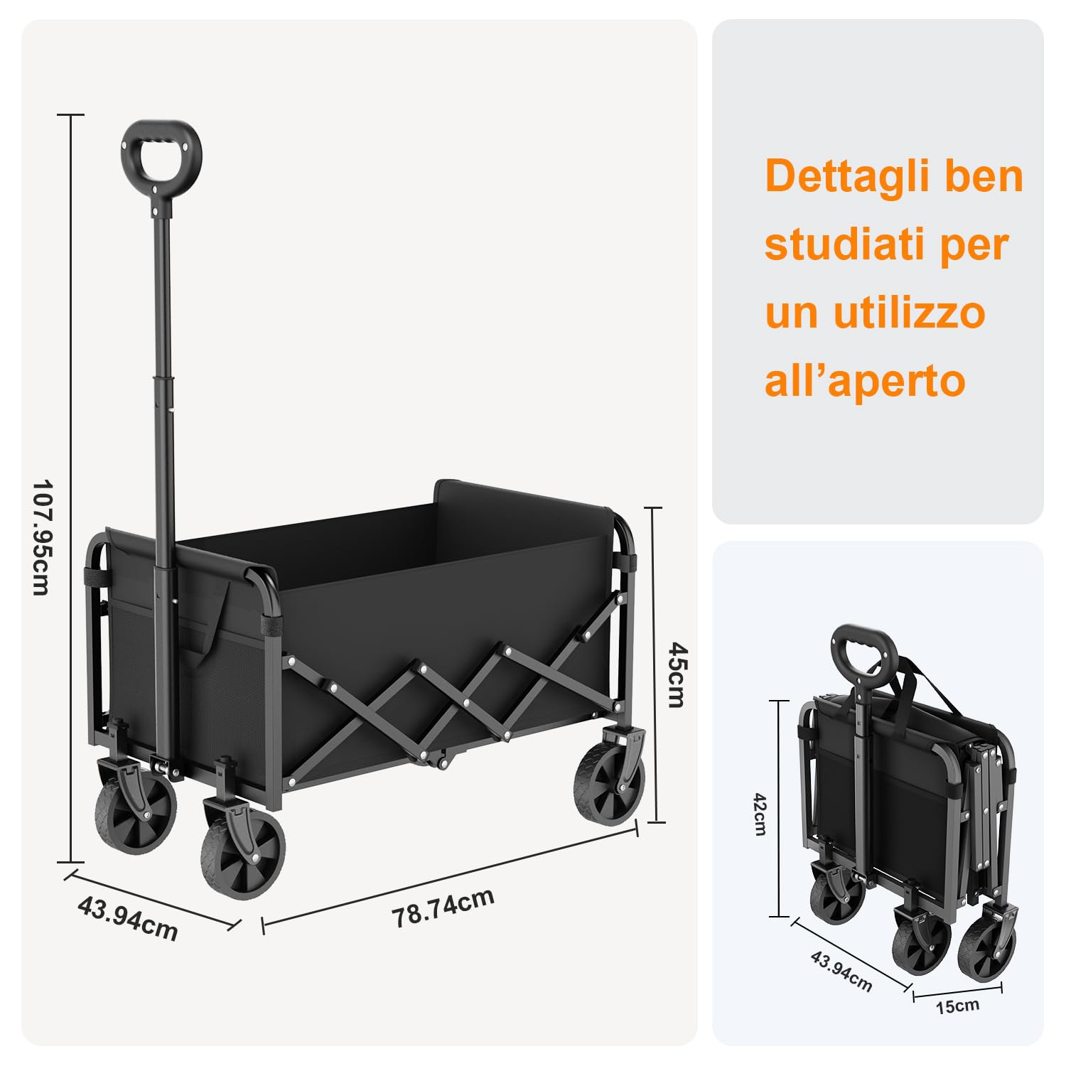 Carrello Pieghevole su Ruote 120L, 160KG Carrello Spiaggia Natale per Animali Domestici con Braccioli Regolabili Sacchetti per Tazze, Trasportatore Picnic per Campeggio All'aperto Giardino