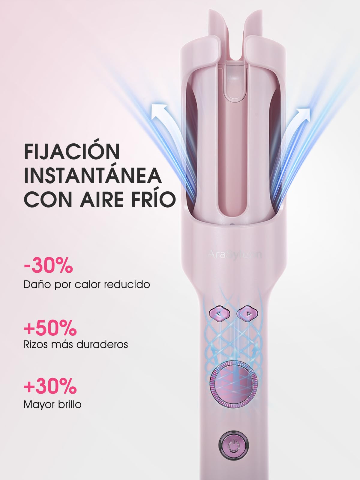 Rizador Automático con Aire Frío e Iones 30mm Auto Curler | Cerámica Turmalina, 5 Temperaturas 160-200°C, Antiescaldaduras, Voltaje Dual 110-240V