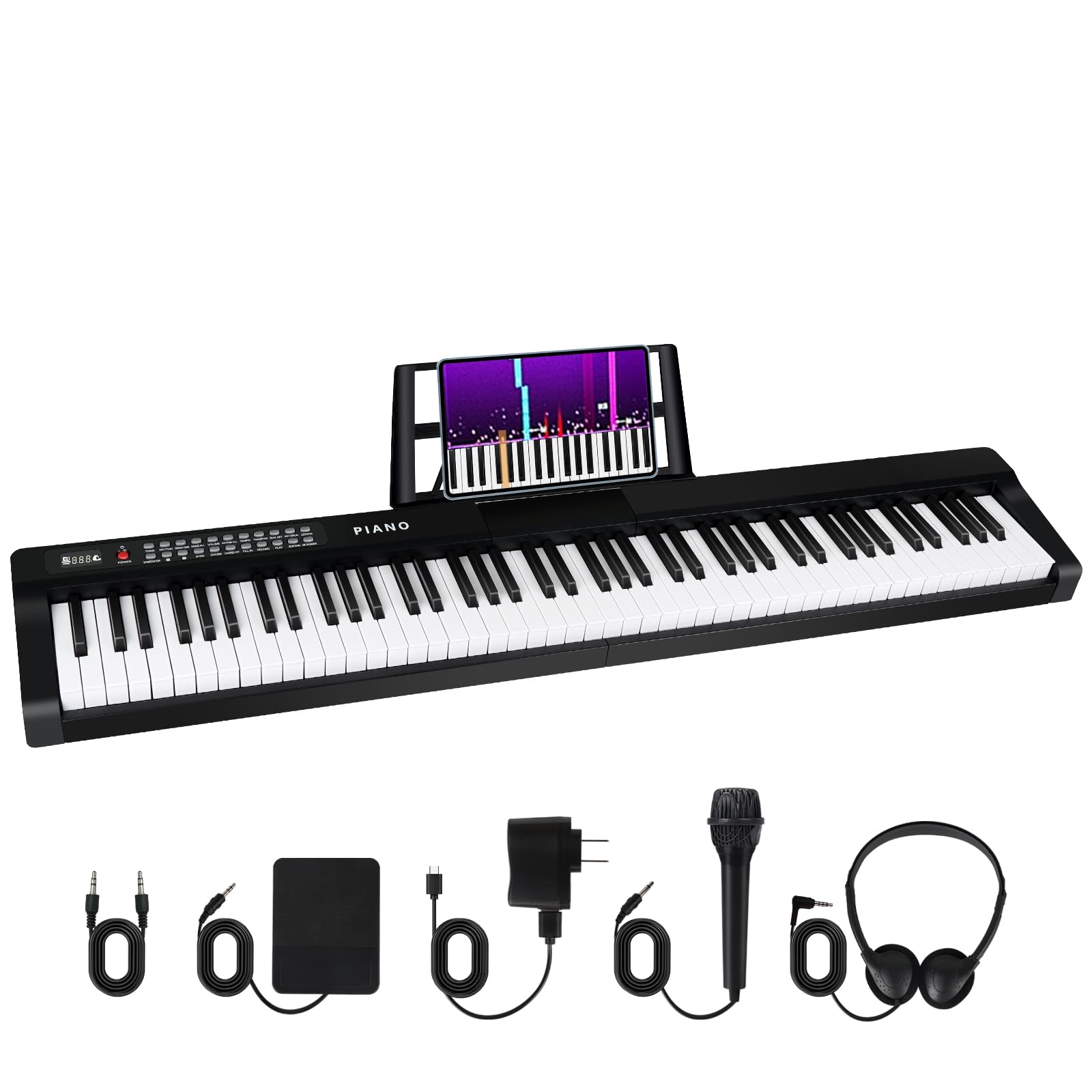 Digital Piano 88 Key Beginner Electric Keyboard,Full Size Semi Weighted Electronic Keyboard Piano with Music Stand,Power Supply,Sustain Pedal,MIDI,for Beginner Professional at Home,Stage