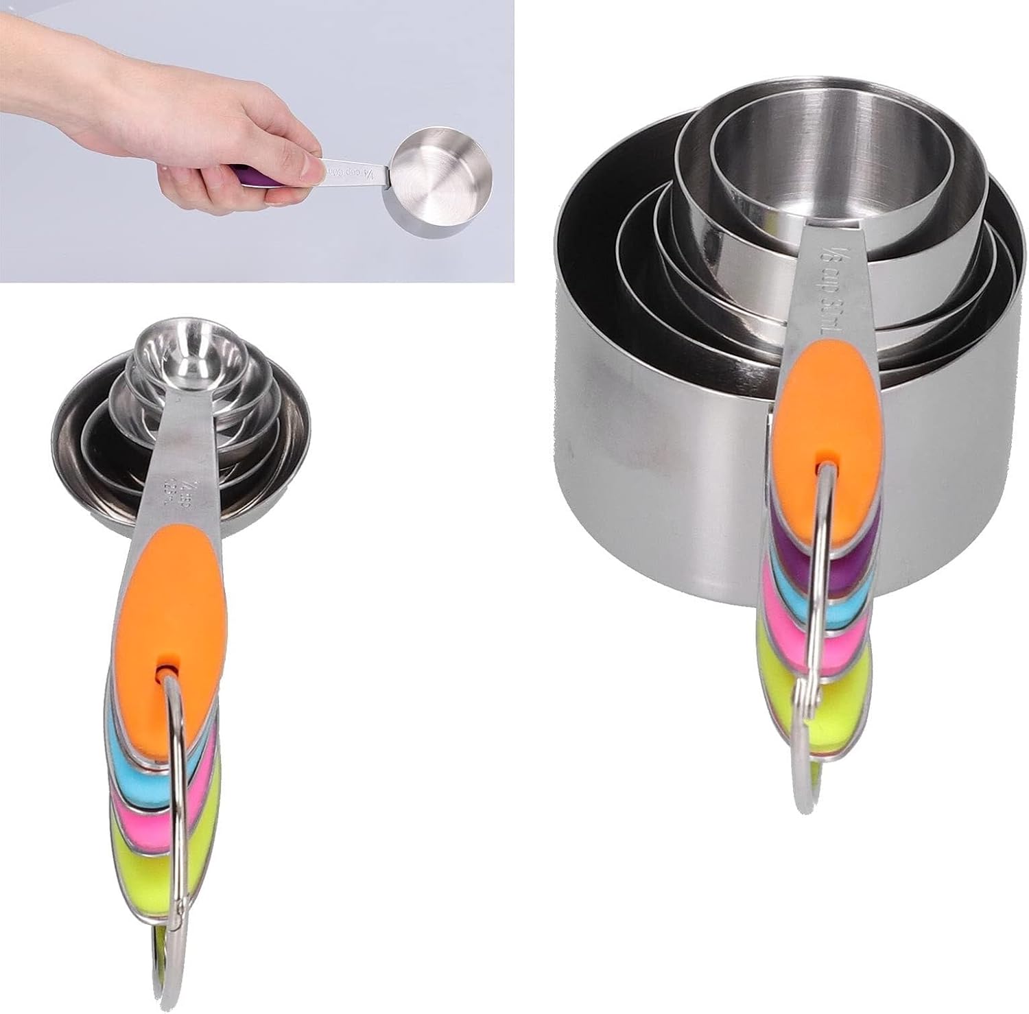 10-Piece Measuring Spoon and Cup Set, Stainless Steel with Silicone Handles, Baking Tool for Home Cooking