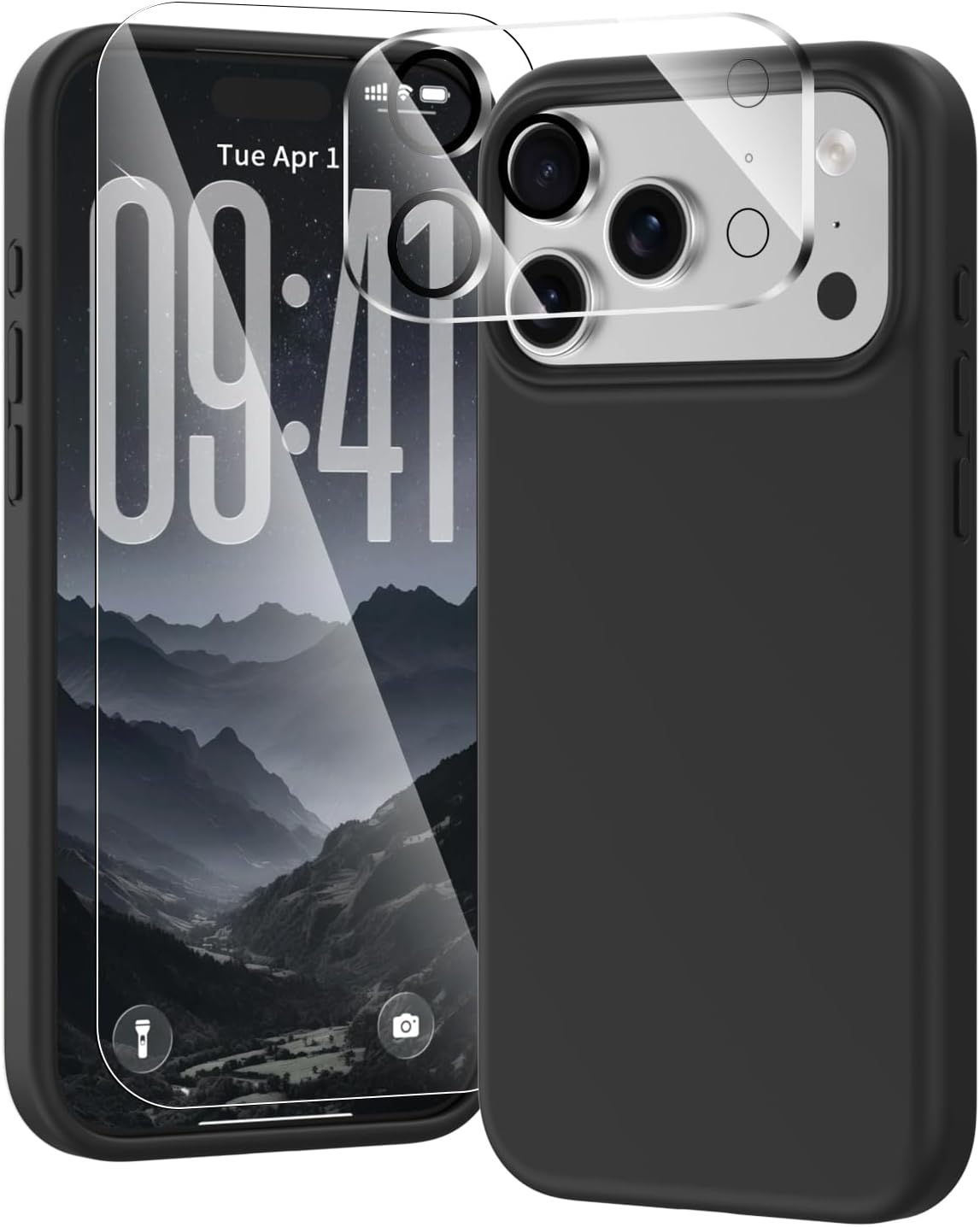 3 in 1 Shockproof Liquid Silicone Case Compatible with MagSafe for iPhone 17 Pro Max, Camera Control Button, [Screen + Camera Lens Protector], Anti-Scratch Microfiber Lining, Black