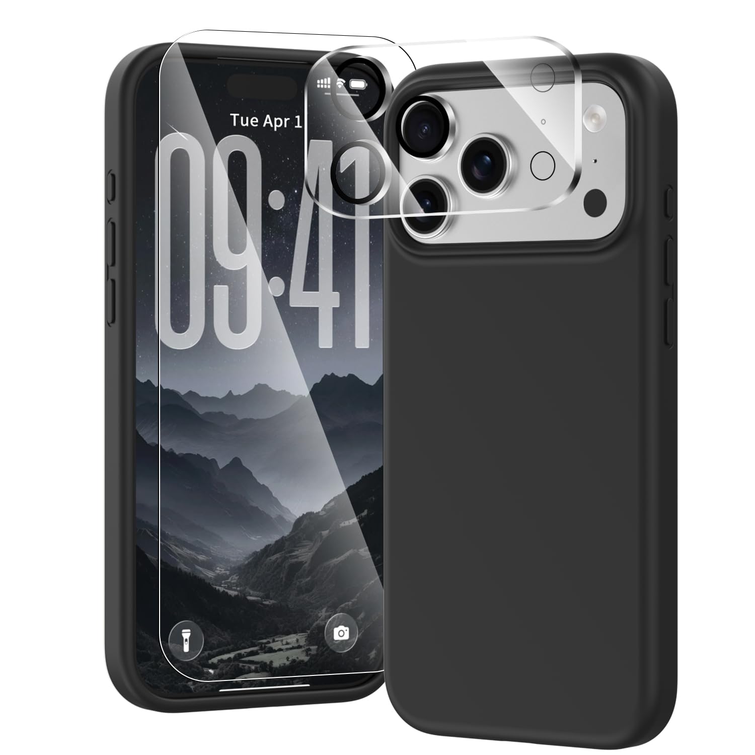 3 in 1 Shockproof Liquid Silicone Case Compatible with MagSafe for iPhone 17 Pro Max, Camera Control Button, [Screen + Camera Lens Protector], Anti-Scratch Microfiber Lining, Black