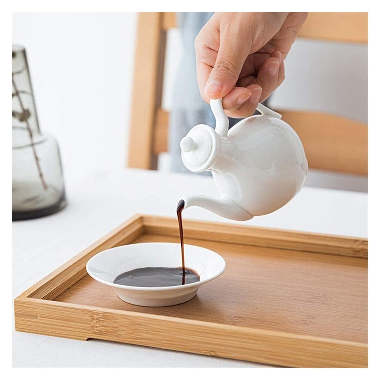 Dispensador de Aceite y vinagre de Porcelana Blanca, Botella de cerámica de 150 ml para Aceite de Oliva, Salsa de Soja, vinagre y aderezos, diseño antigoteo, Apto para lavavajillas.