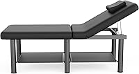 Vista 4 de Folding Stationary Massage Table with Backrest and Storage Space, 6 Round Legs Metal Frame PU Leather, 30.5'' Wide × 75'' Long for Treatment Table