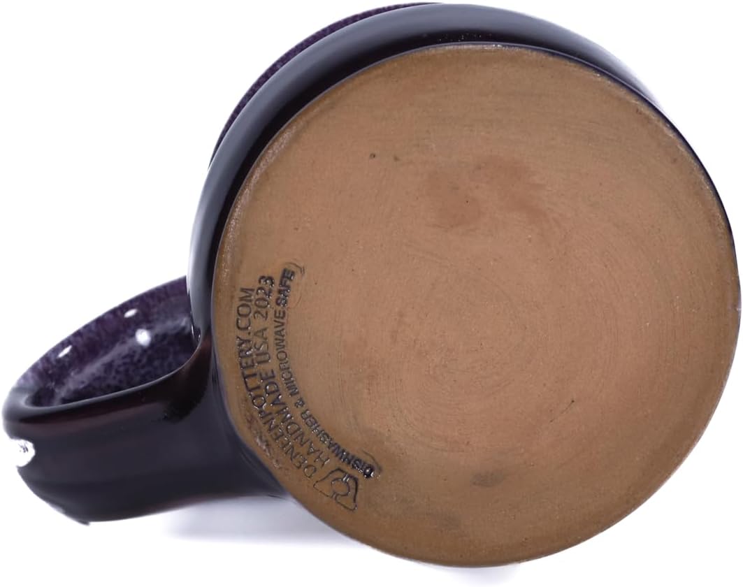 HONEY BEAR KITCHEN Handmade Stoneware Mug (Plum w/Lilac White Marble Glaze, 10 oz)