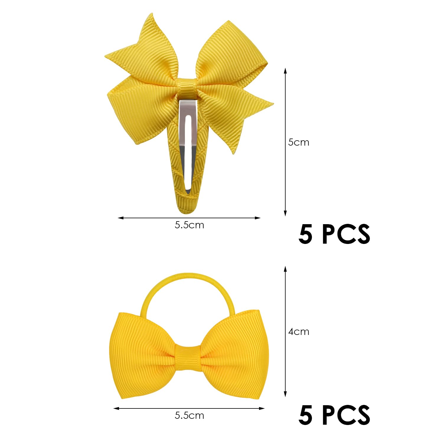 5 Pieces Of Bow Hair Clips, 5 Pieces Of Bow Hair Ties, Yellow Hair Accessories for Girls Children'S Bow Headwear, Hair Accessories - Image 2