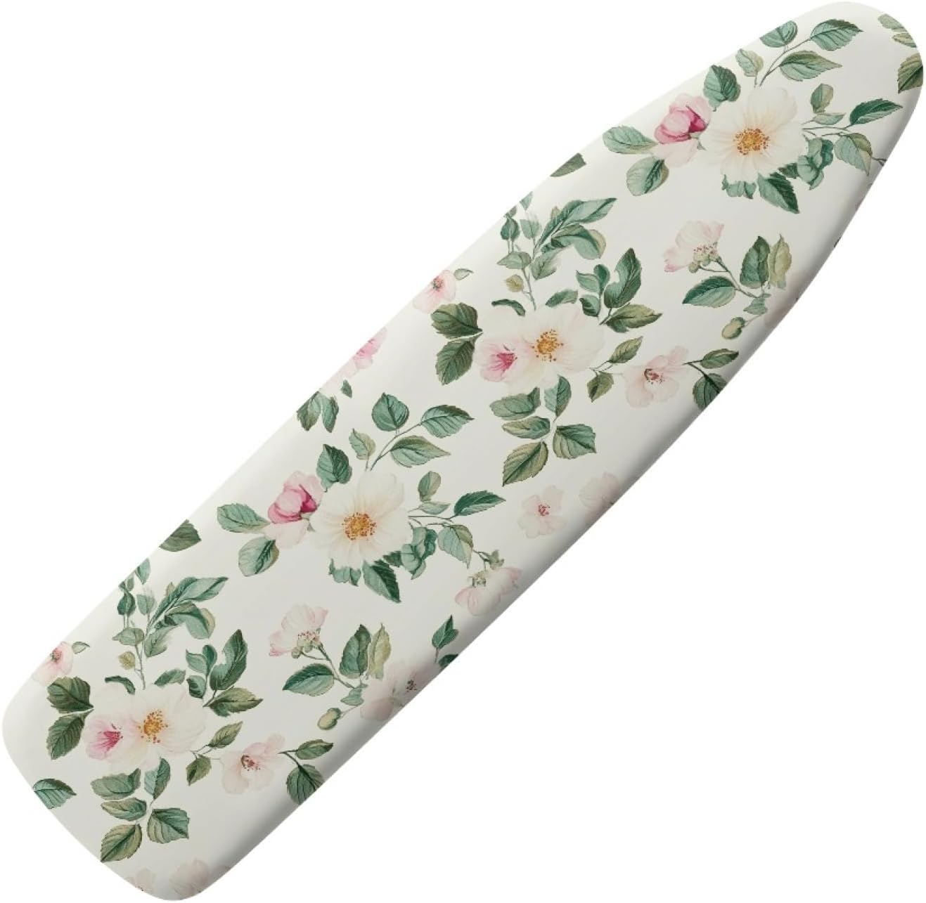 Ironing Board Cover 14x48 White Flower Leaves Iron Board Cover with Padding Heat Reflective,Scorch Resistant Thick Padding,Snug Fit Non-Slip Nose Pocket Fastener Straps Elastic Edges