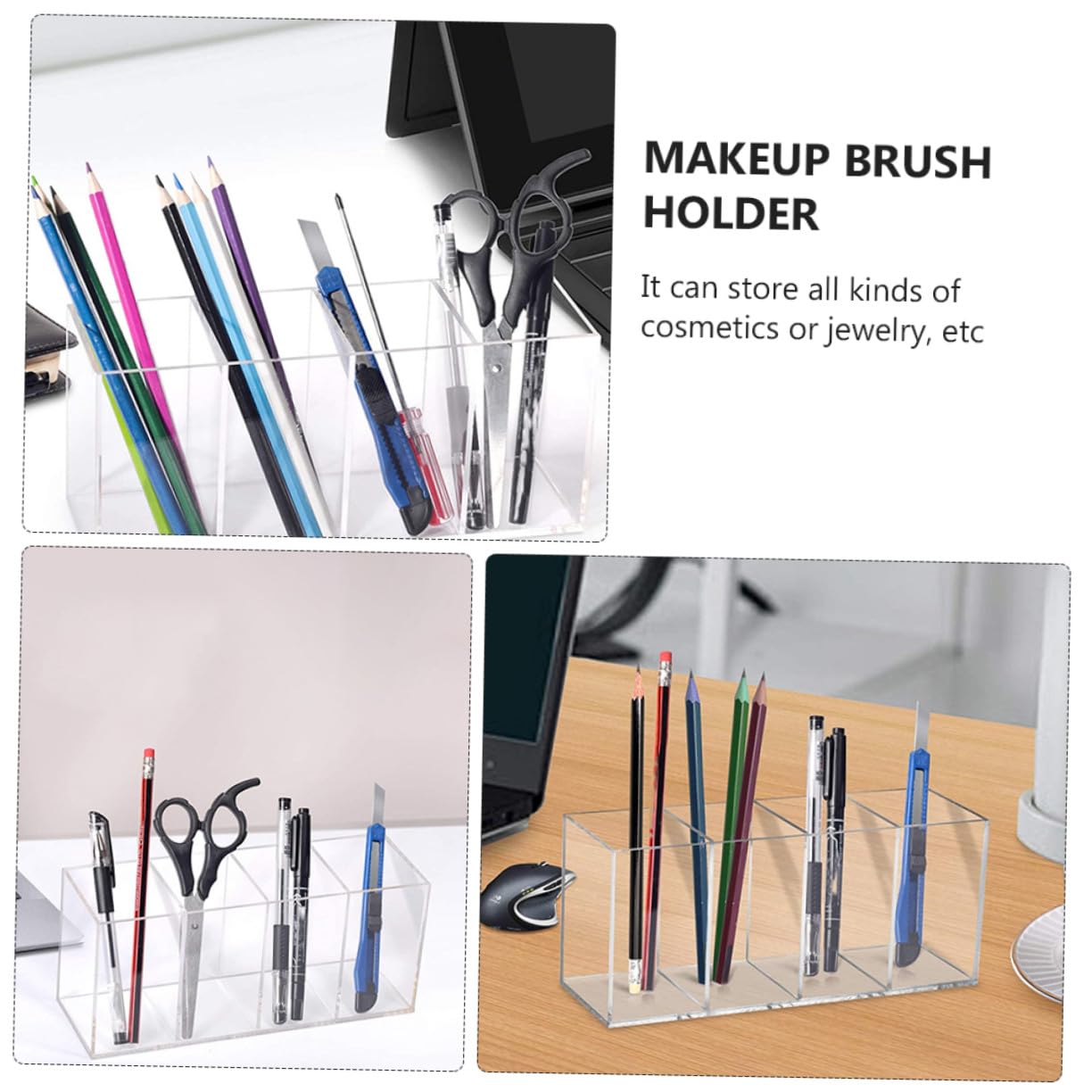 Angoily 4 Pièces Porte Stylo Acrylique Compartiments pour Bureau et Maquillage Pot Crayon Stable et Élégant Rangement Cosmétique et Pinceaux Design Chic
