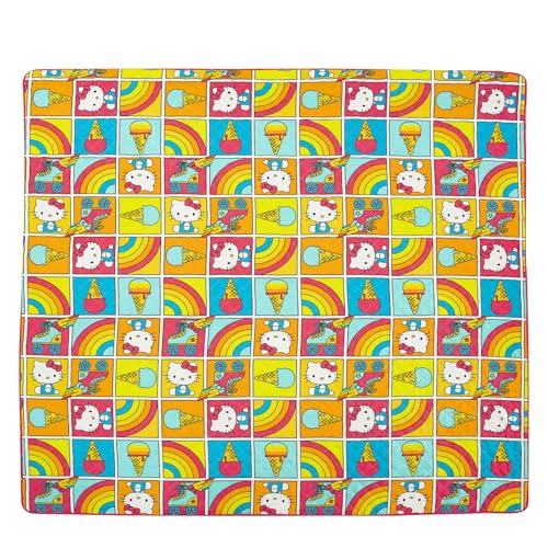 Northwest Hello Kitty Rainbow Red Full/Queen Quilted Blanket, Comfy Couch Throw, Adults Boys Girls, All Seasons Blanket, 90 x 90 inches