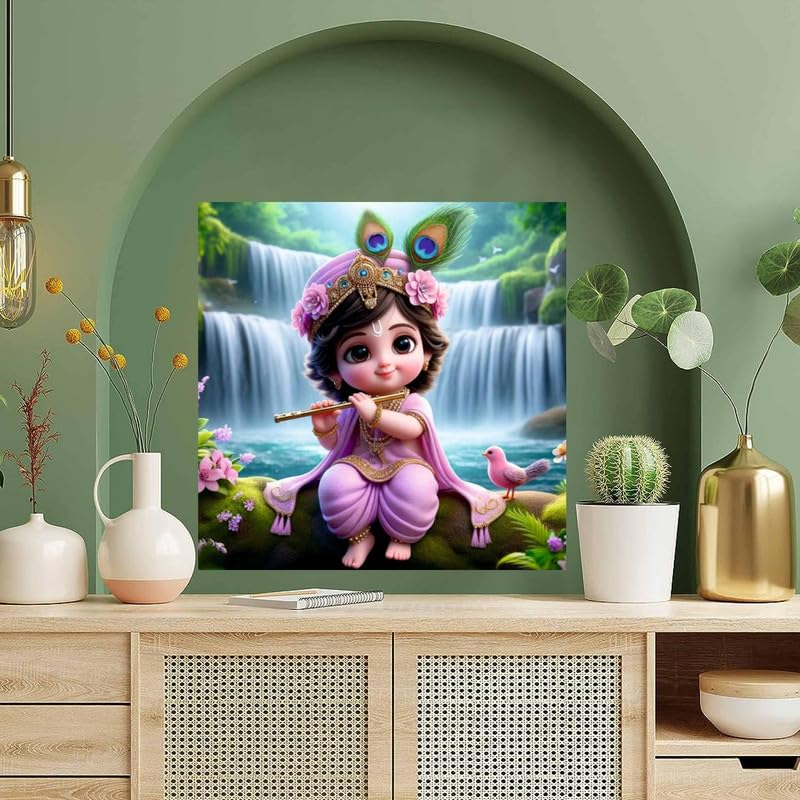Image of British Terminal Cute little Bal Gopal Baby God Krishna| Kanha Ji | Laddu Lord Makhan Chor Painting Religious Poster for Pregnant Women for wall (matt thin vinyl,sticker,multicolor,unframed)| bj148