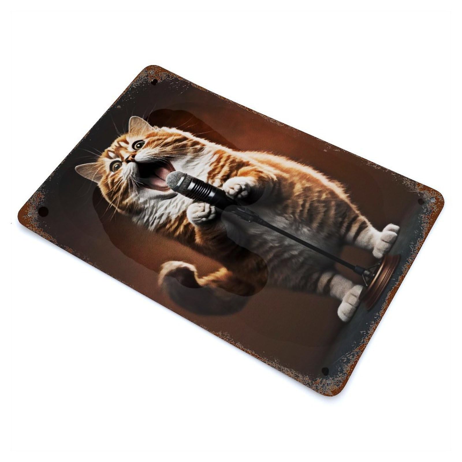 Cat Singing Decorative Tin Sign 11.8"x7.9", Industrial Home Decor for Garage, Pub Or Kitchen