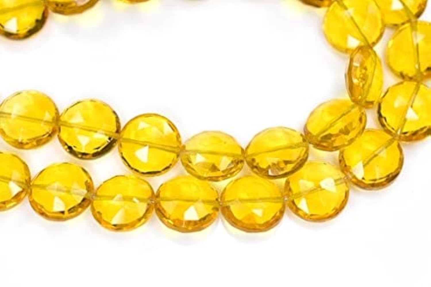 LKBEADS 18 cm 10 mm żółty cytryn kolorowy kwarc fasetowany moneta briolette koraliki sznur