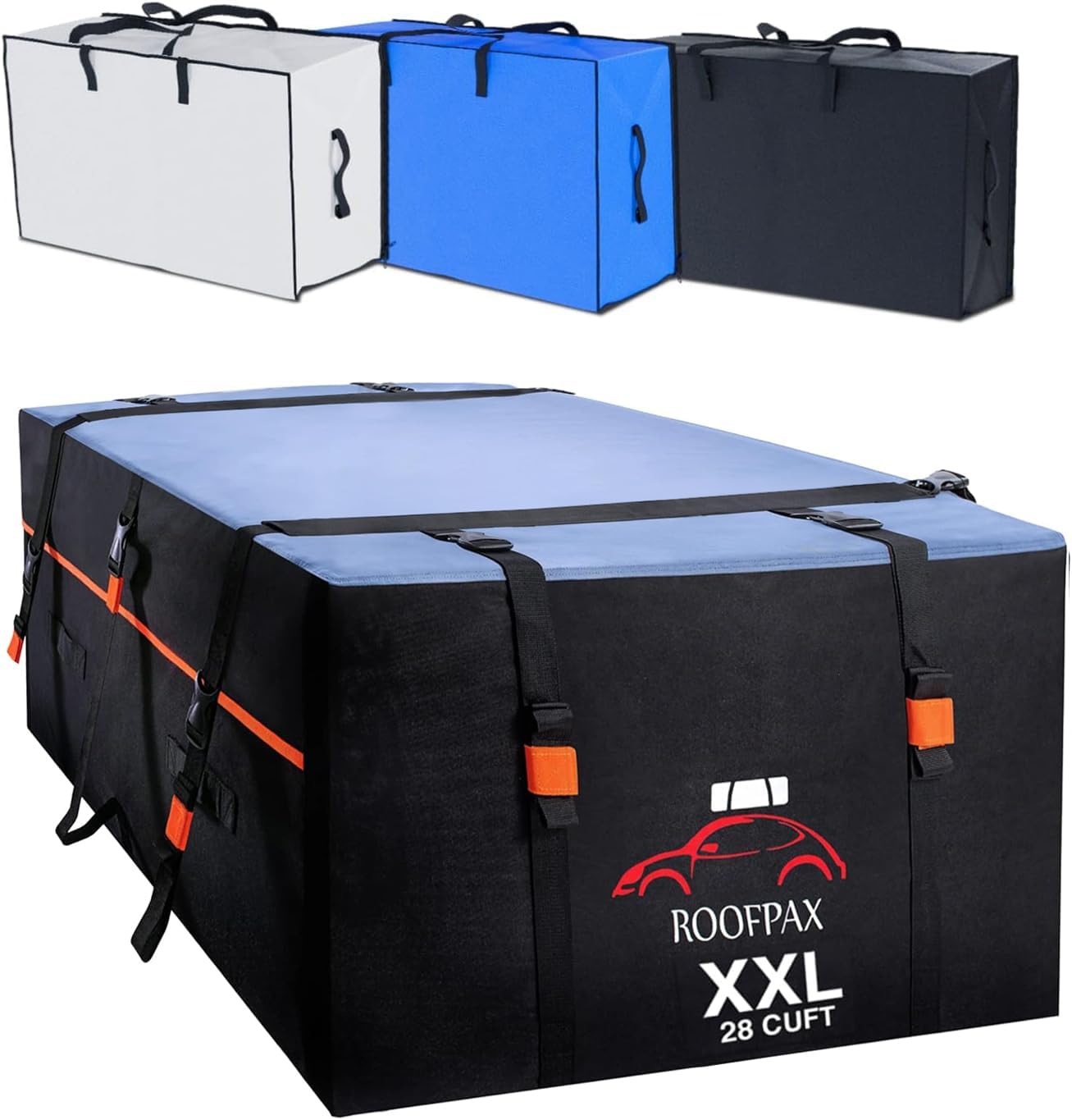 RoofPax XXL 28 cuft Car Rooftop Cargo Carrier Bag Extra Waterproof Car Roof Storage with 10 Heavy Duty Tie Down Straps