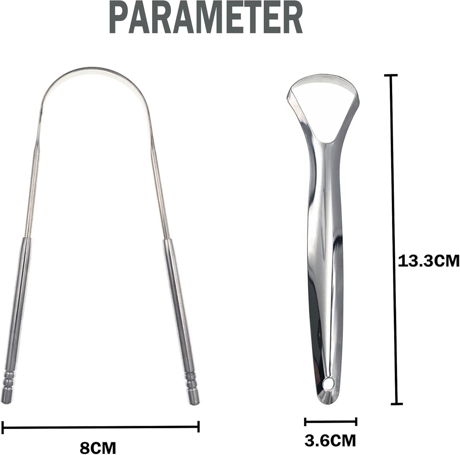 HUSHAX 4 Pack Tongue Scraper, Stainless Steel Tongue Cleaners, 2 Types